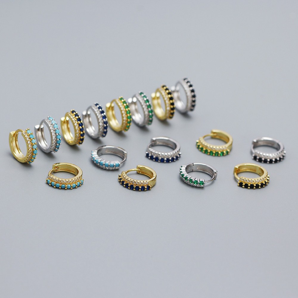 Double Row of Gemstone Hoop Earrings - MLYH293