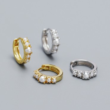 Elegant Row of Pearl Hoop Earrings