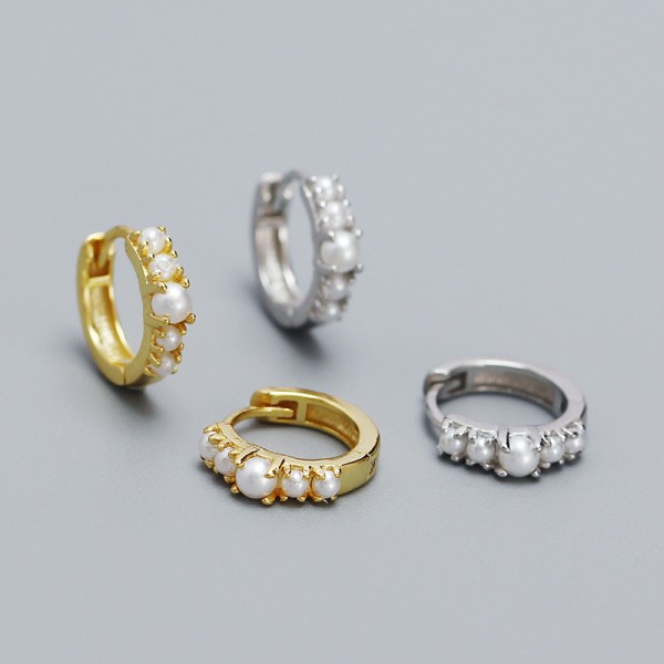 Elegant Row of Pearl Hoop Earrings