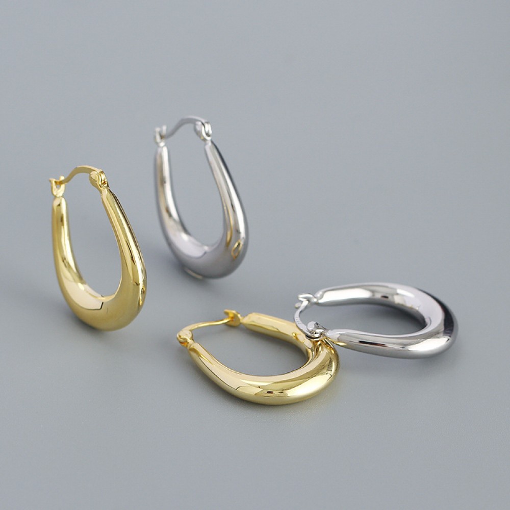 Metallic U-shaped Hoop Earrings - MLYH295