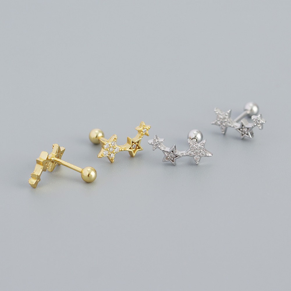 3 Pave Stars Stud Earrings - MLYH303