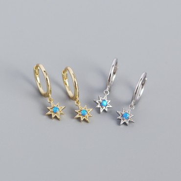 Opal Eight Awn Star Dangle Earrings