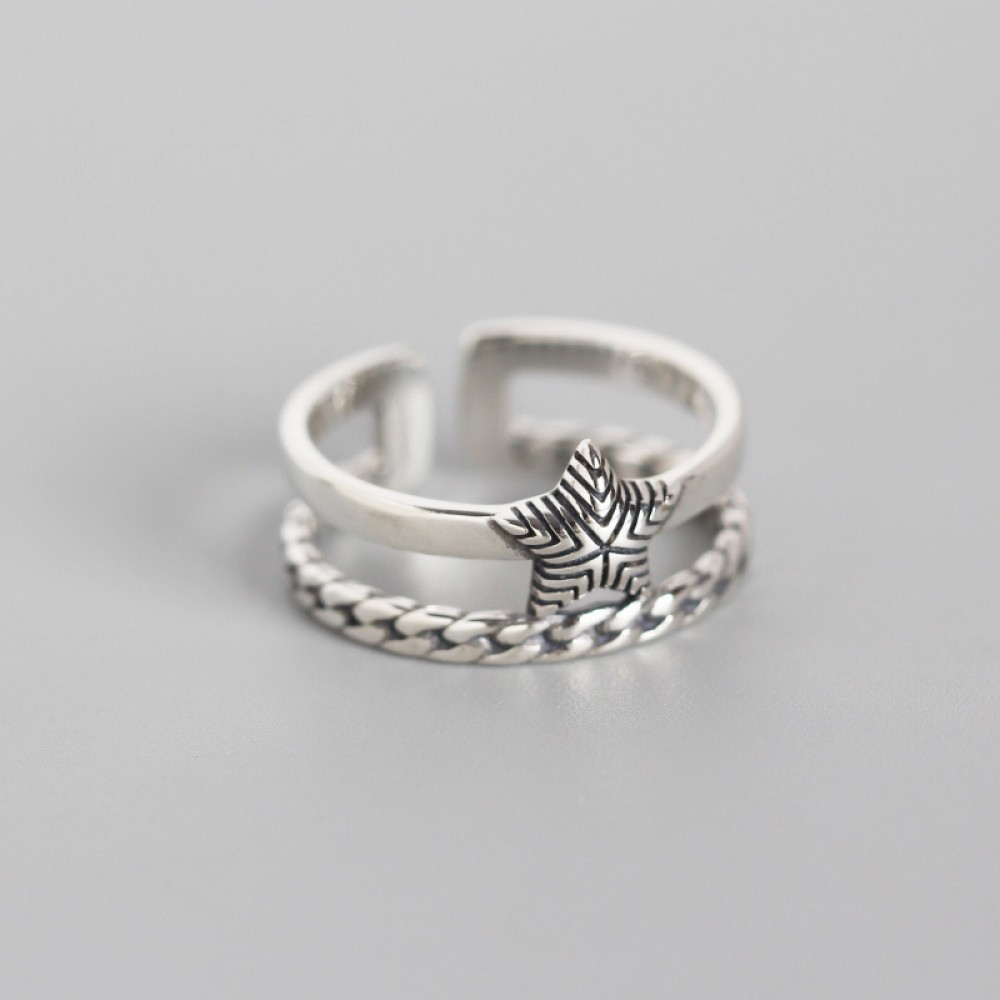 Engraved Textured Star Open Ring - MLYH310