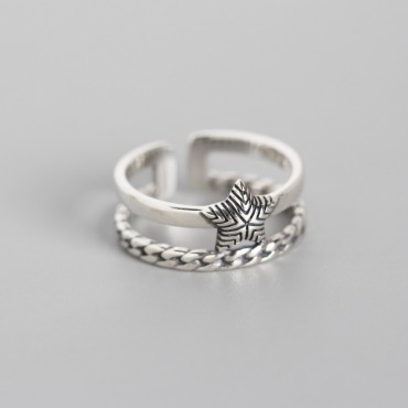 Engraved Textured Star Open Ring