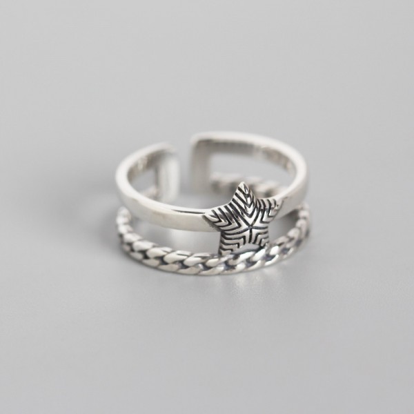 Engraved Textured Star Open Ring