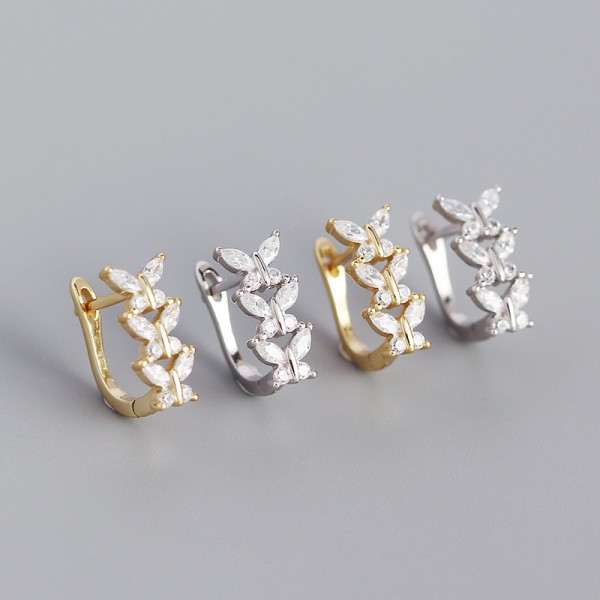 Sparkling 3 Butterflies Hoop Earrings