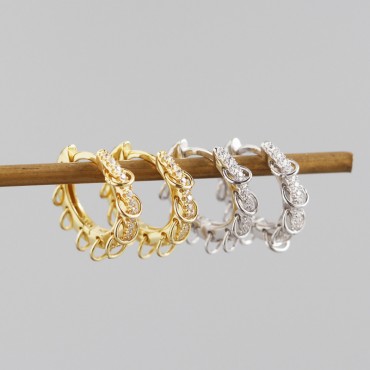Pave Row of Rings Hoop Earrings