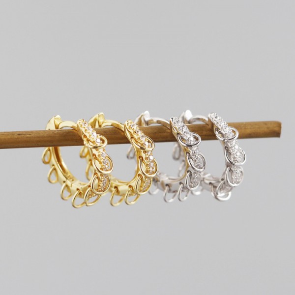 Pave Row of Rings Hoop Earrings