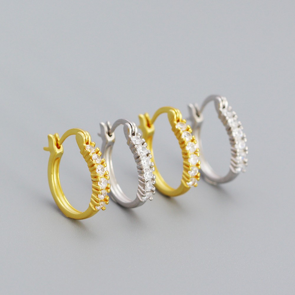Metallic Gems Row Hoop Earrings - MLYH316