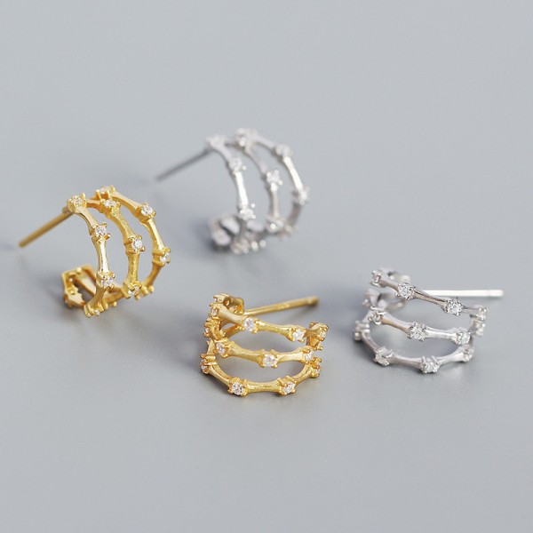 Three-layer Bamboo C-shaped Stud Earrings