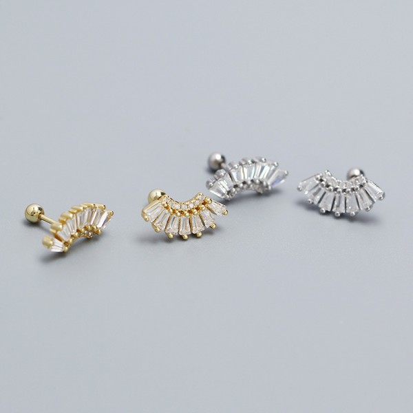 Sparkling Fan-shaped Stud Earrings