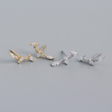 Sparkling Curved Arrow Stud Earrings