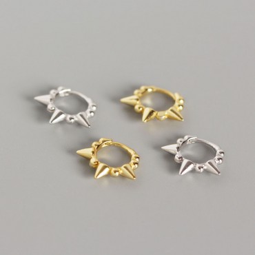 Metallic Beads and Rivets Hoop Earrings