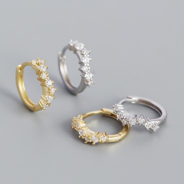 Sparkling Wavy Gemstone Row Hoop Earrings