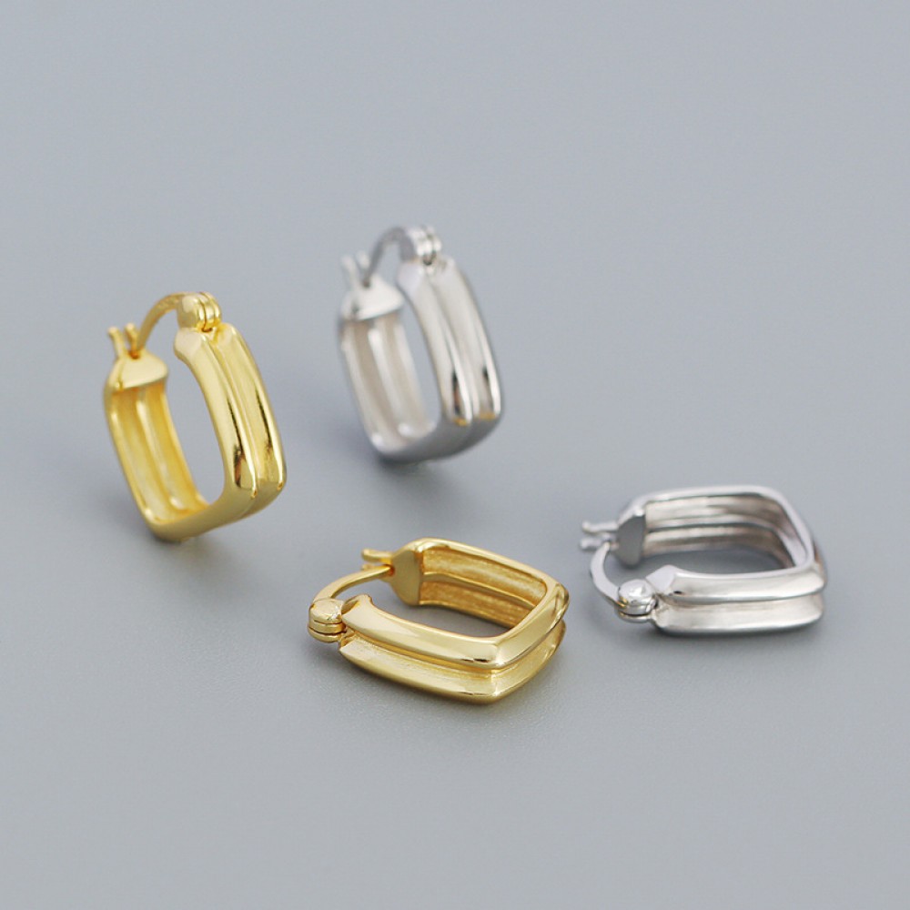 Metallic 2-layer Square Hoop Earrings - MLYH340