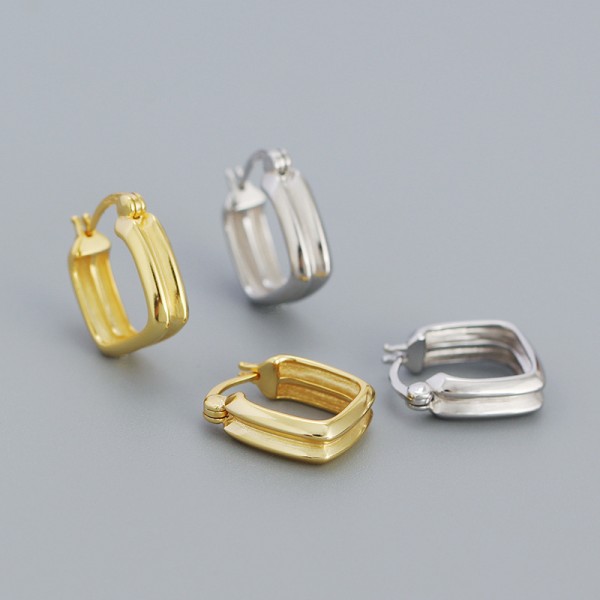 Metallic 2-layer Square Hoop Earrings