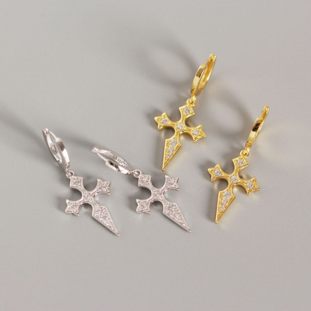 Pave Cross of Saint James Dangle Earrings - MLYH346