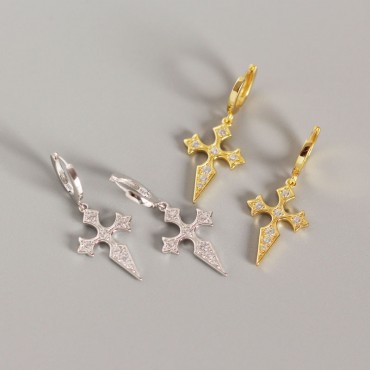 Pave Cross of Saint James Dangle Earrings