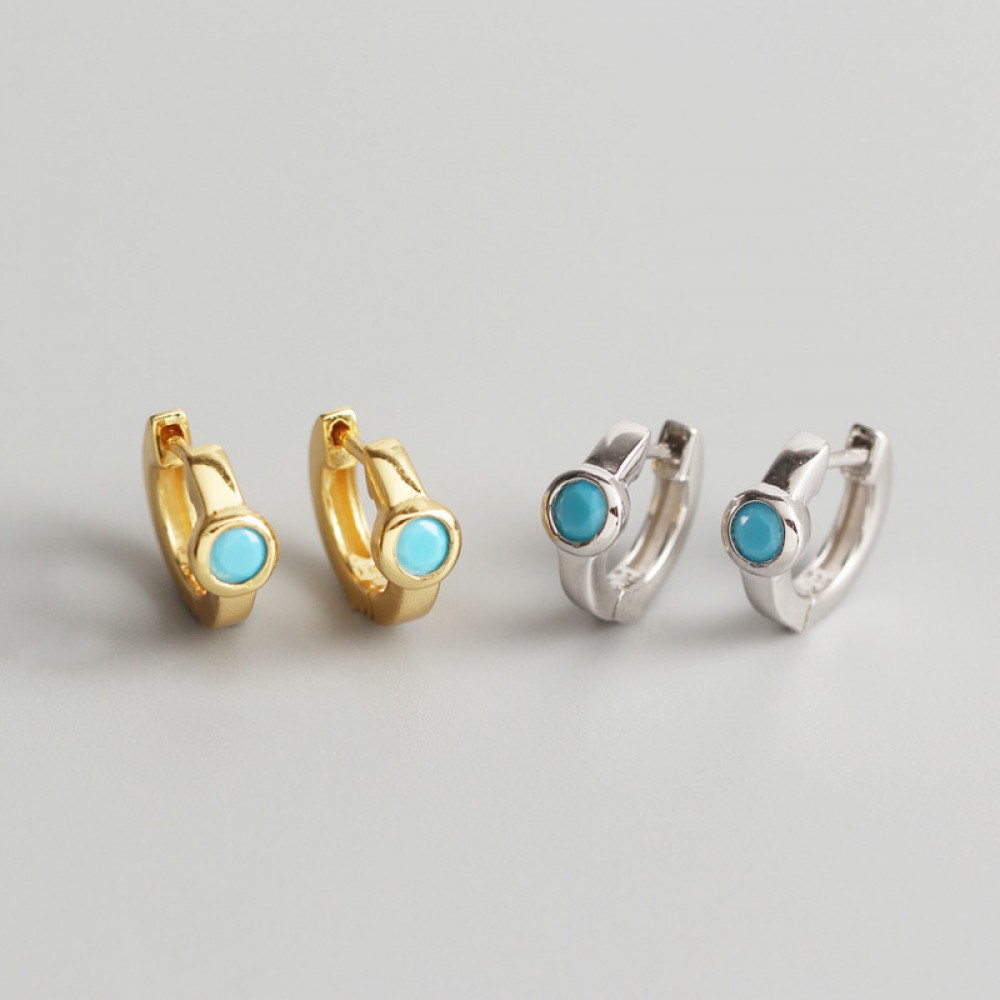 Elegant Round Gemstone Hoop Earrings - MLYH355