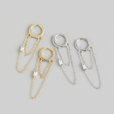 Tassel Chain and Gemstone Hoop Earrings