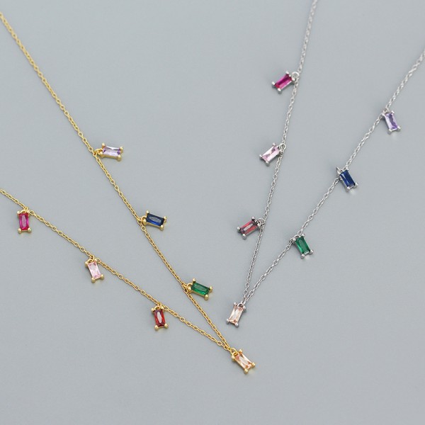 Sparkling Rectangular Gemstones Necklace
