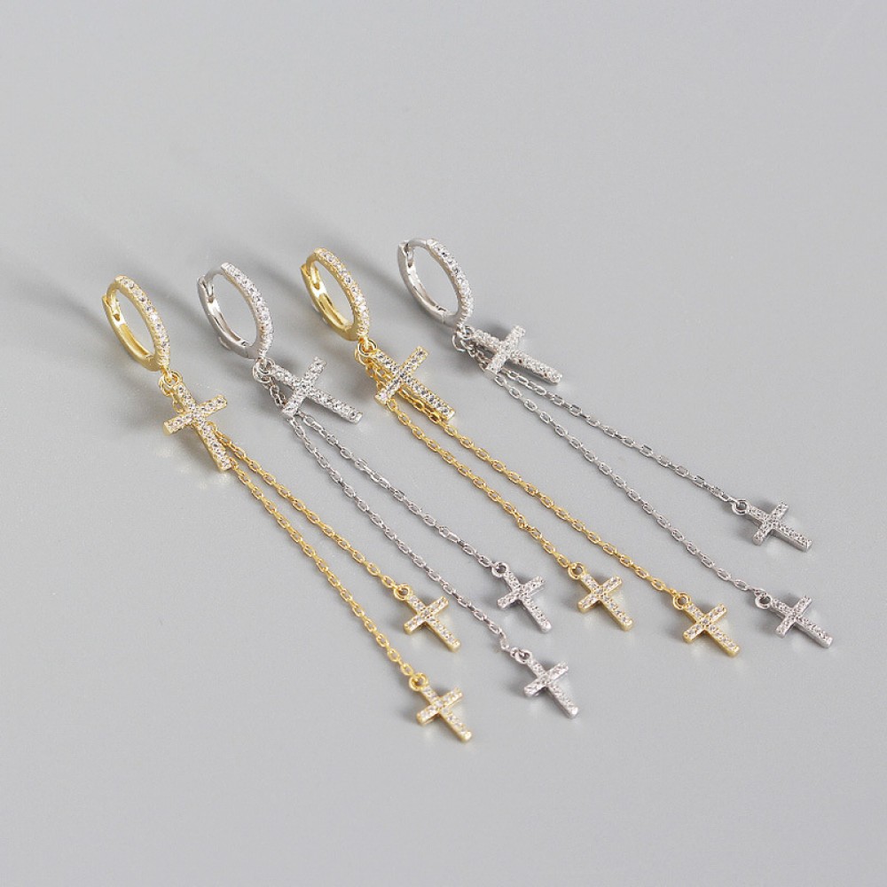 Tassel Chain Cross Hoop Earrings - MLYH359