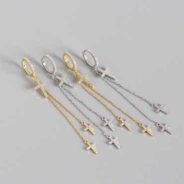 Tassel Chain Cross Hoop Earrings