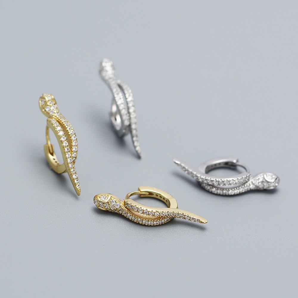 Pave Snake Shaped Hoop Earrings - MLYH374