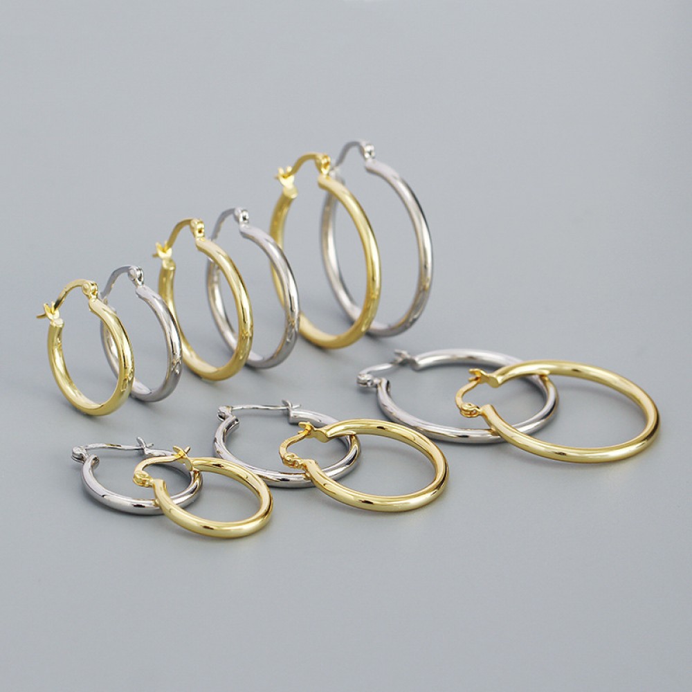 Basic Glossy Circle Hoop Earrings - MLYH382