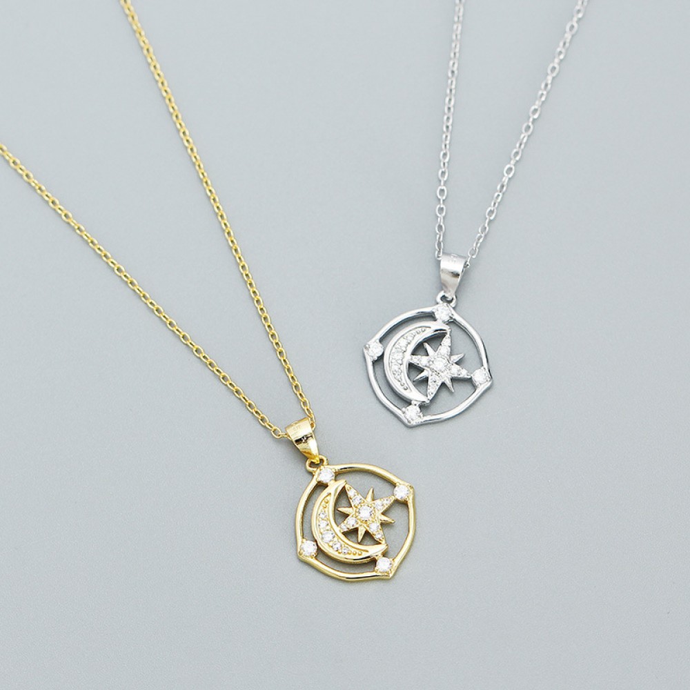 Moon and Eight Awn Star Necklace - MLYH383