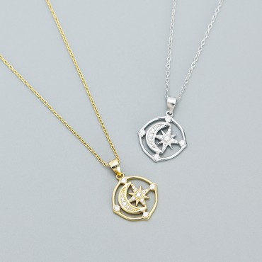 Moon and Eight Awn Star Necklace