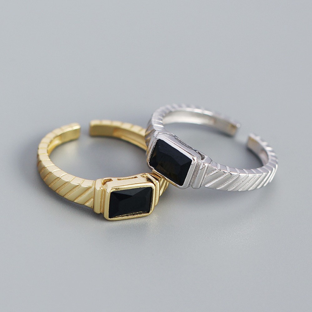 Metallic Rectangular Gemstone Open Ring - MLYH389