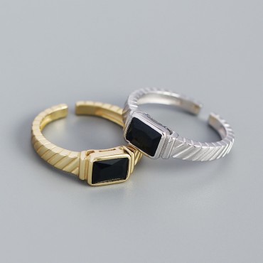 Metallic Rectangular Gemstone Open Ring