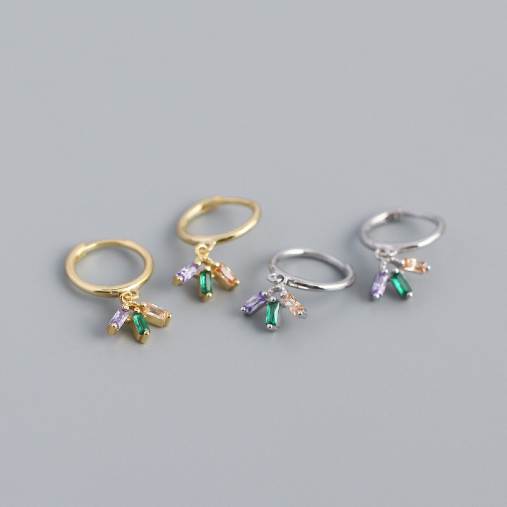 Fan-shaped Three Rhinestone Dangle Earrings - MLYH394