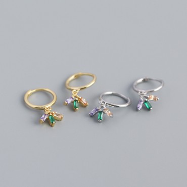 Fan-shaped Three Rhinestone Dangle Earrings