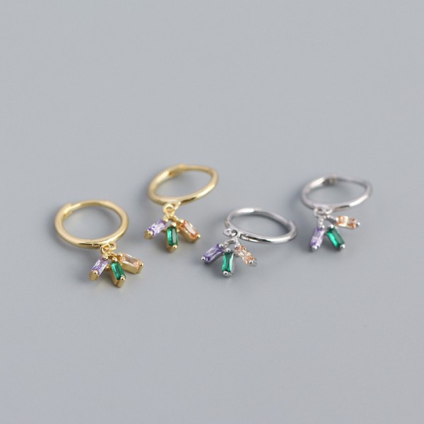 Fan-shaped Three Rhinestone Dangle Earrings