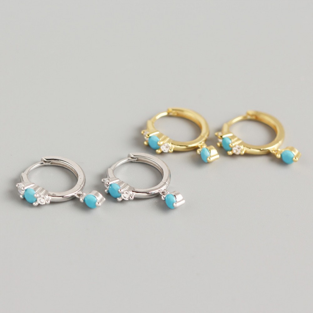 Sweet Turquoise Gemstone Hoop Earrings - MLYH402