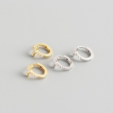 Minimalist Pave Cross Hoop Earrings