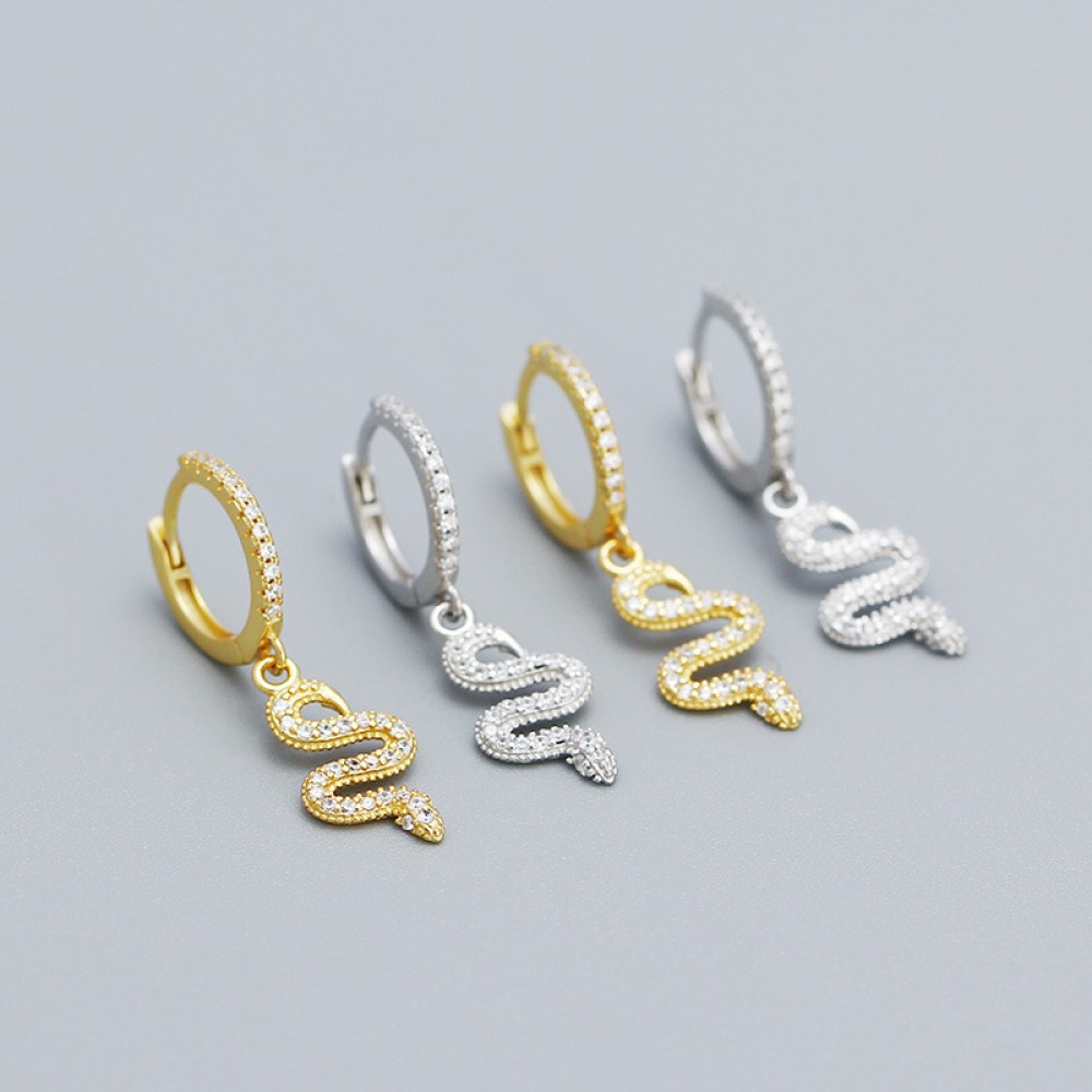 Pave Snake Shaped Hoop Earrings - MLYH405