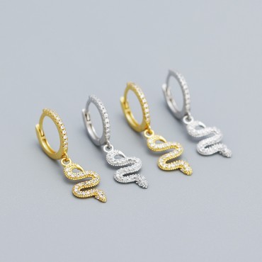 Pave Snake Shaped Hoop Earrings