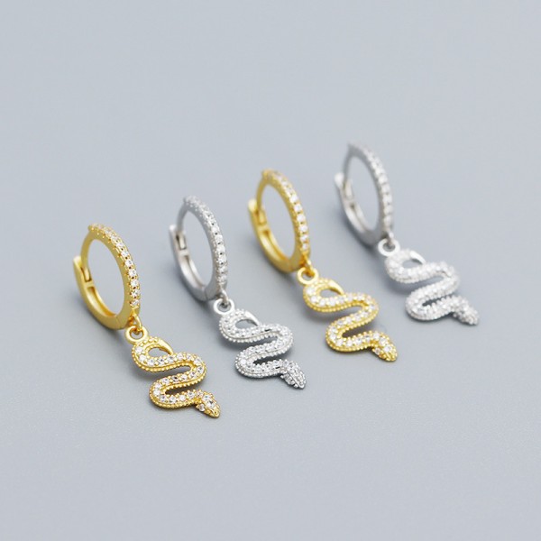 Pave Snake Shaped Hoop Earrings