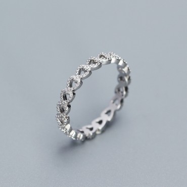 Pave Hollow Heart to Heart Ring