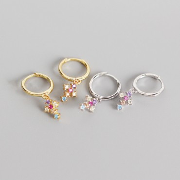 French Style Colorful Cross Dangle Earrings