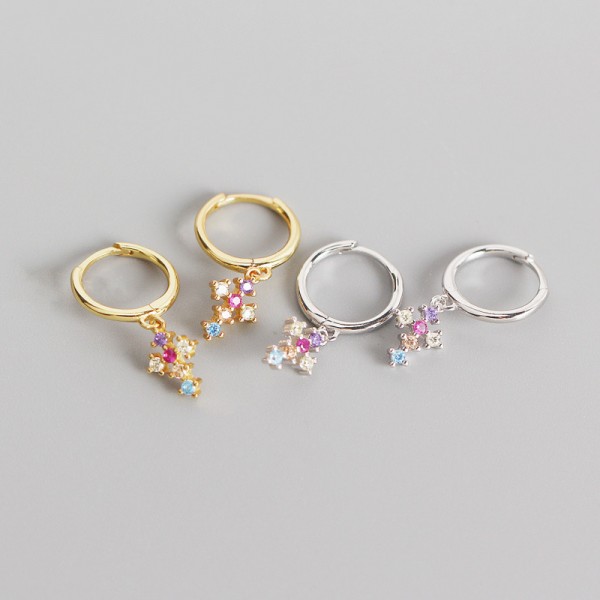 French Style Colorful Cross Dangle Earrings