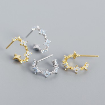C-Shaped Four Leaf Clover Hoop Earrings