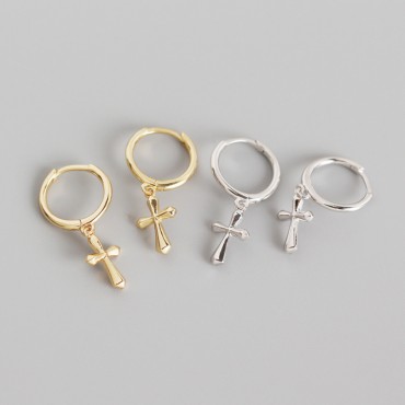 French Style Glossy Cross Dangle Earrings