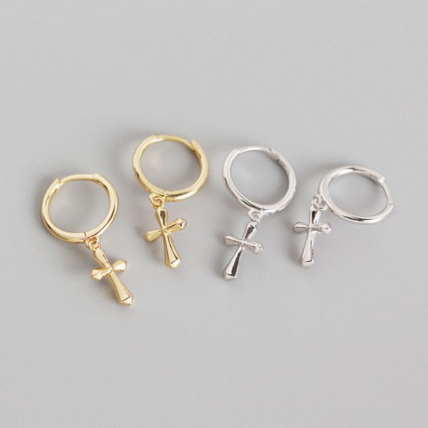 French Style Glossy Cross Dangle Earrings