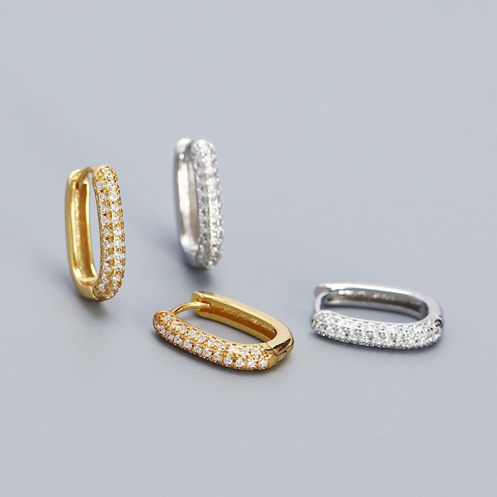U-shaped Pave Rhinestone Hoop Earrings - MLYH425