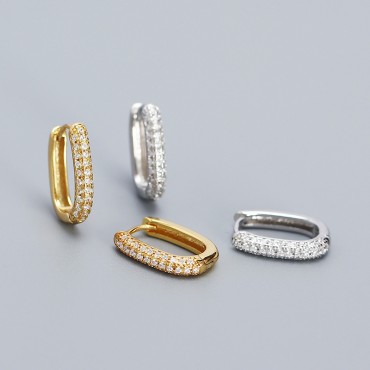 U-shaped Pave Rhinestone Hoop Earrings