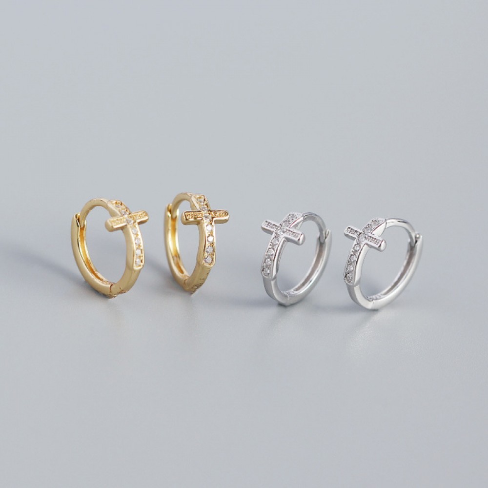 Sweet Pave Cross Hoop Earrings - MLYH430